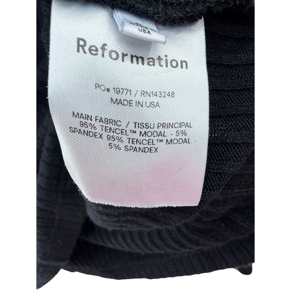 Reformation Jeans Black Ribbed Long Sleeve Polo Henley Cropped Top Small - Picture 4 of 6